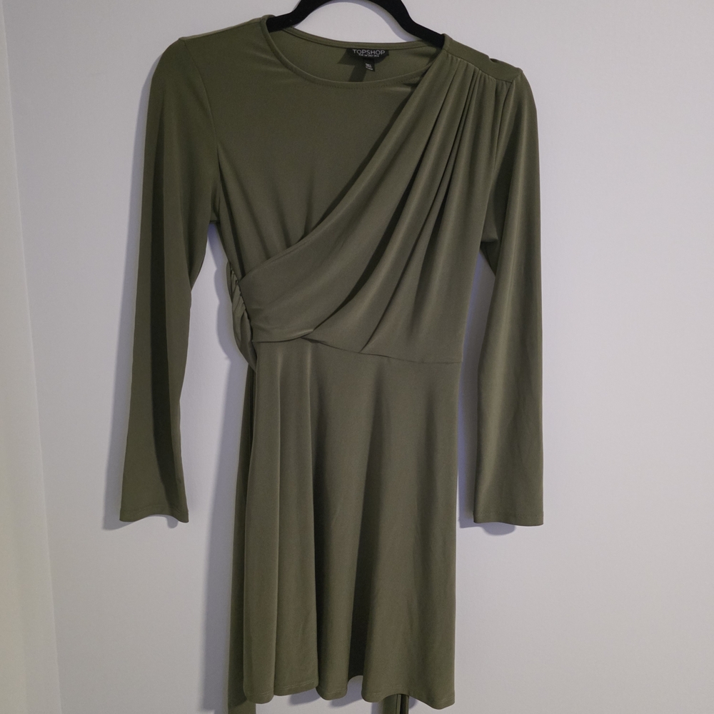 Topshop Long Sleeve Olive Dress